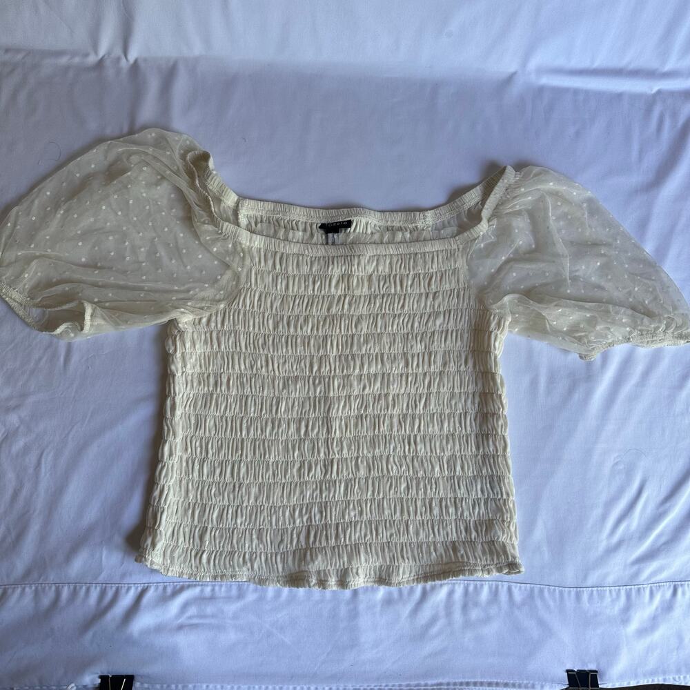 Torrid Cream Romantic cottagecore Mesh Square Neck Puff Sleeve Top
